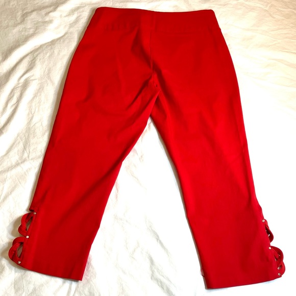 Red cropped pants w/ rhinestone & cutout side hemline accents, Attire NY size 6 - Picture 13 of 14